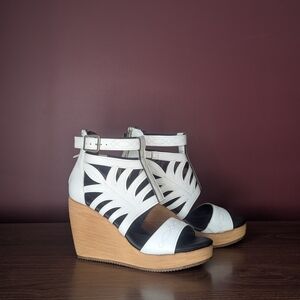 White Cutout Ankle-Strap Wedge Sandals